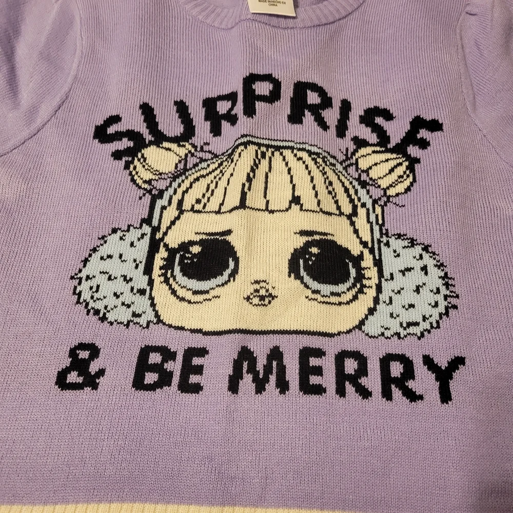 LOL Surprise Girl's L 10-12 Purple Surprise & Be Merry Sweater Dress NEW